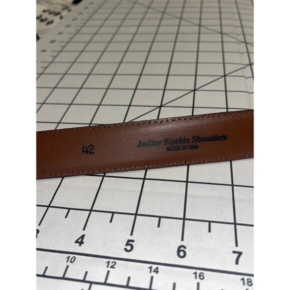 Aniline Kipskin Shoulders Cotton and Leather Belt Brass Buckle Tip Men SZ 42 - Picture 4 of 6